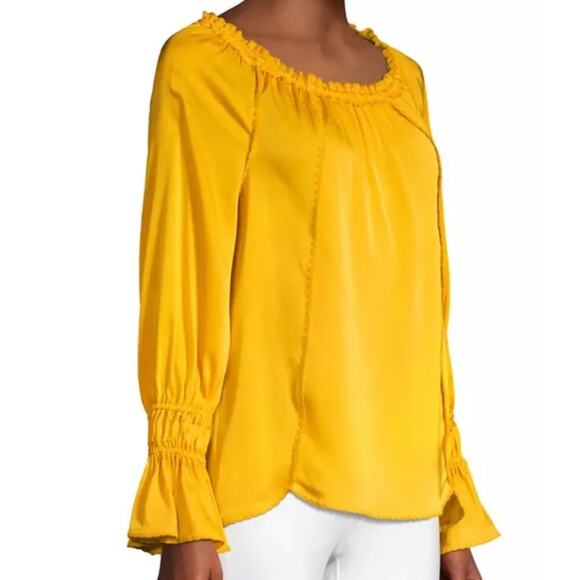 Kobi Halperin SIERRA Stretch Silk Georgette Blouse Peasant Top in Yellow Size XS - Picture 4 of 7